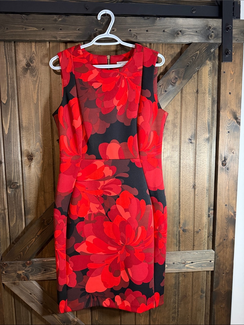 Calvin Klein Red Floral Midi Sheath Dress